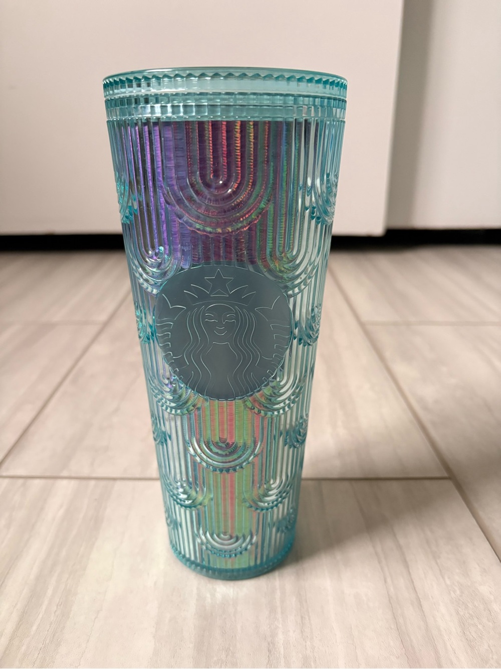 Starbucks 24oz Aqua Blue Iridescent Ribbed Cold Cup Tumbler Siren no straw - Picture 2 of 6